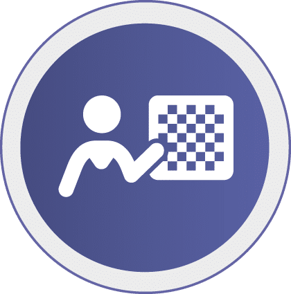 Lezioni di scacchi icona istruttore e scacchiera